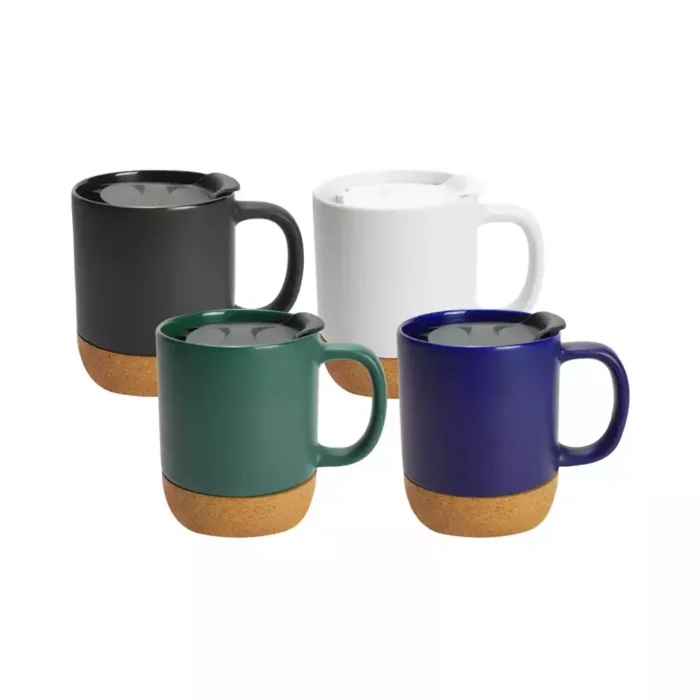 Ceramic Mugs with Lid and Cork Base