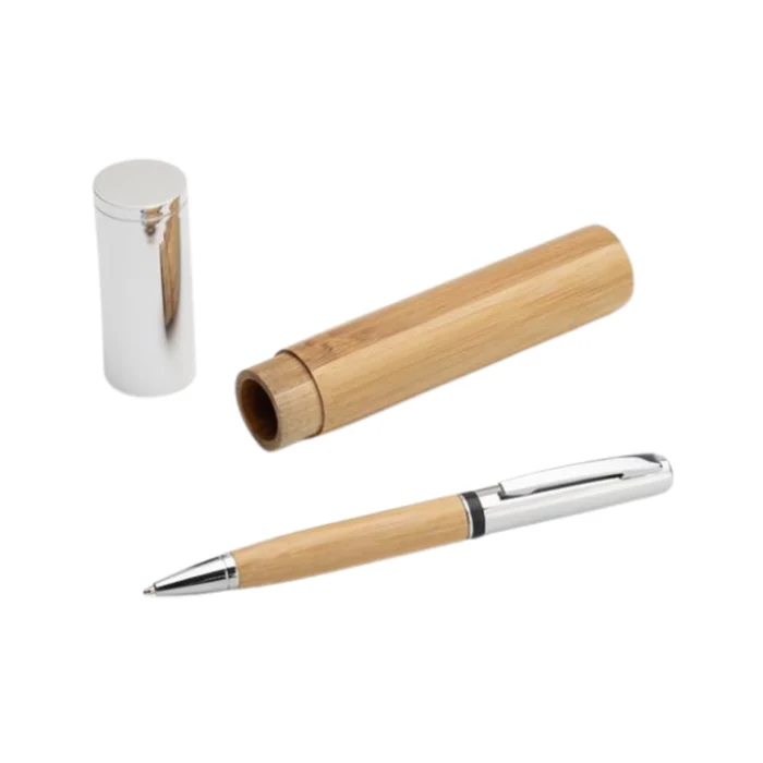 Metal Pen with Bamboo Barrel