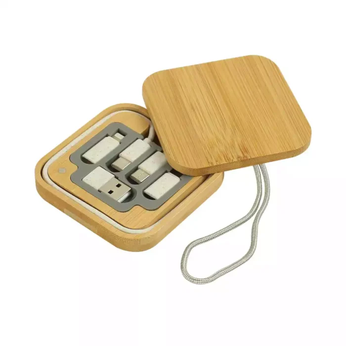 Multi-Charging Cable Set in Bamboo Case