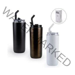 Double Wall Stainless Steel Tumbler with Metal Straw 500ml for corporate gifts in Dubai